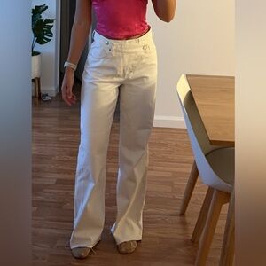 Zara White Button-Fly Jeans